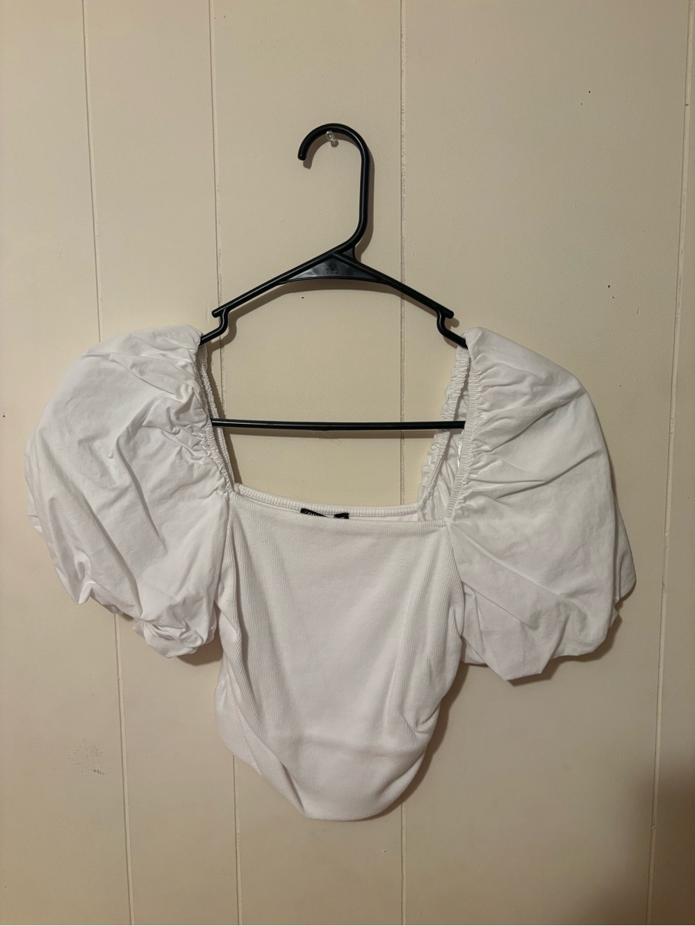 Zara White Puff Sleeve Square Neck Blouse